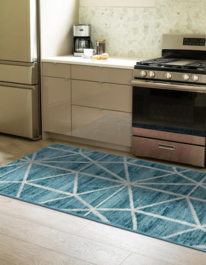 Blue 2' 7 x 13' Matrix Trellis Runner Area Rug 100% Polyester Geometric Pattern Modern Carpet for Living, Dining, Bedroom, Office for Sale at Rug Engine