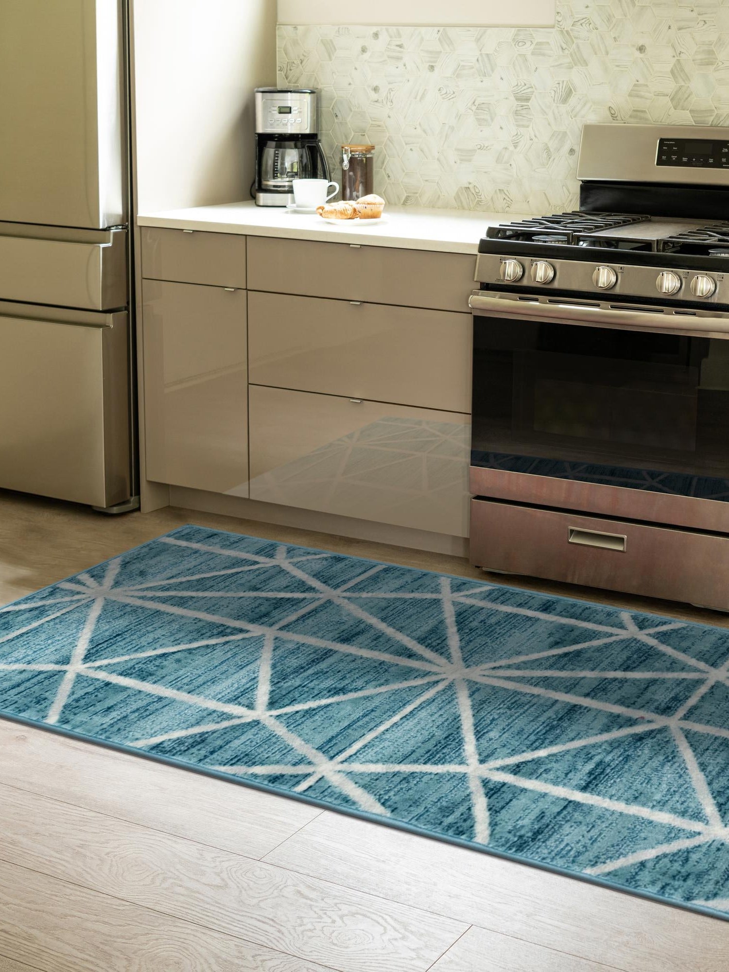 Blue 2' x 8' Matrix Trellis Runner Area Rug 100% Polyester Geometric Pattern Modern Carpet for Living, Dining, Bedroom, Office for Sale at Rug Engine