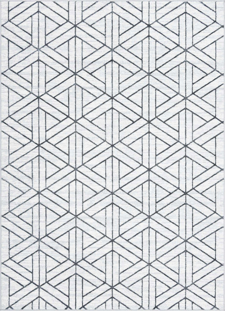 White 7' 1 x 10' Matrix Trellis Rectangle Area Rug 100% Polyester Geometric Pattern Modern Carpet for Living, Dining, Bedroom, Office for Sale at Rug Engine