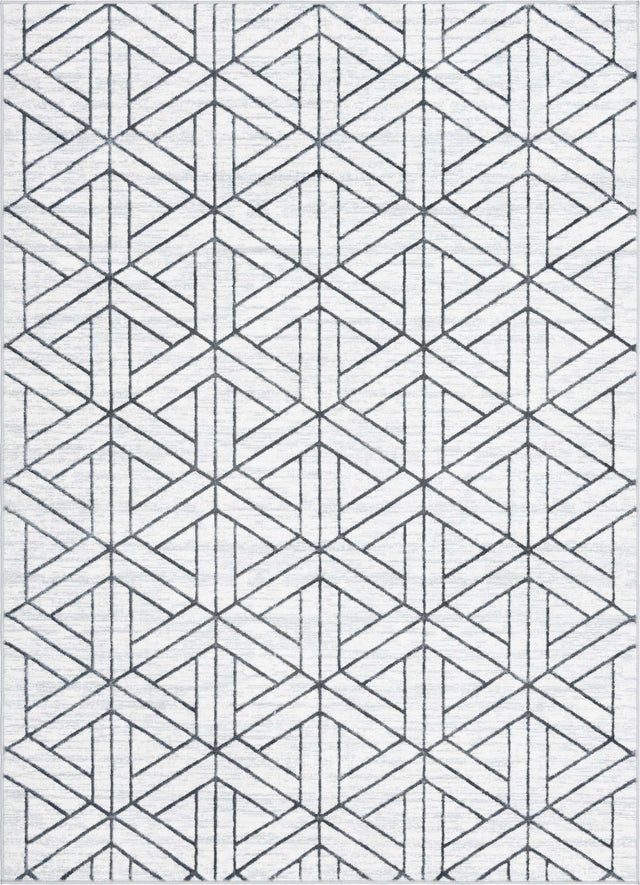 White 7' 1 x 10' Matrix Trellis Rectangle Area Rug 100% Polyester Geometric Pattern Modern Carpet for Living, Dining, Bedroom, Office for Sale at Rug Engine