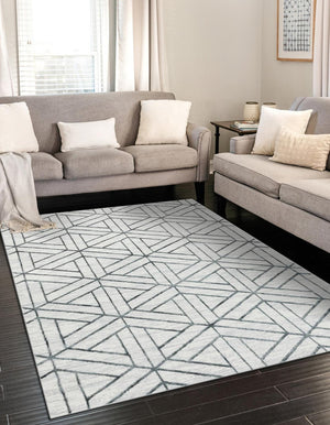 White 7' 1 x 10' Matrix Trellis Rectangle Area Rug 100% Polyester Geometric Pattern Modern Carpet for Living, Dining, Bedroom, Office for Sale at Rug Engine