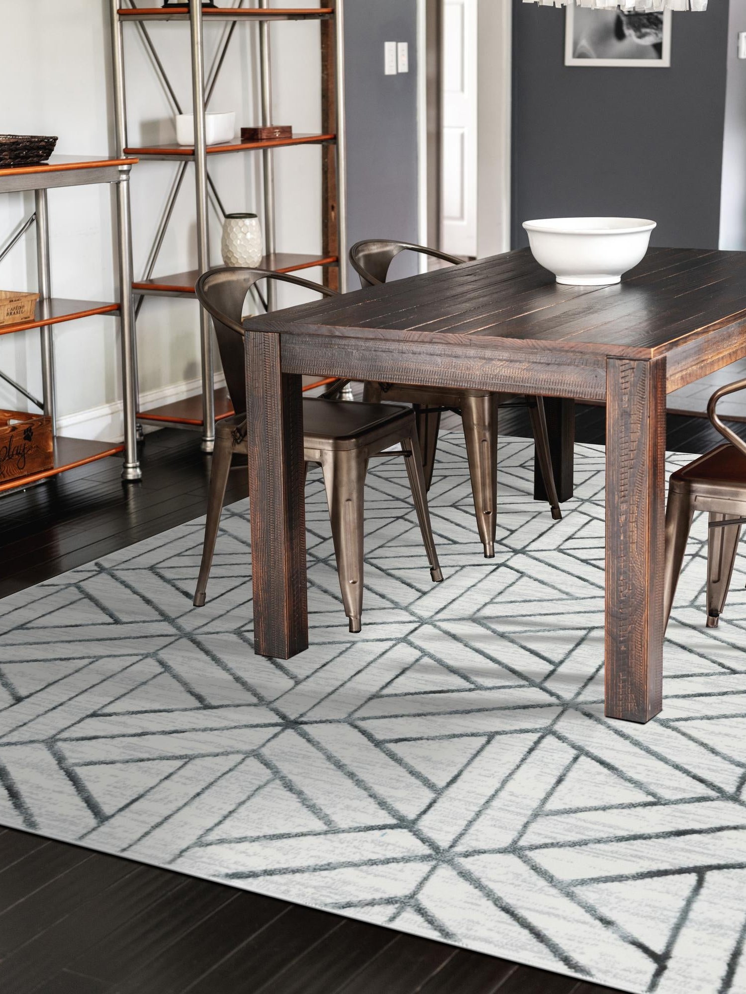 White 4' 1 x 6' 1 Matrix Trellis Rectangle Area Rug 100% Polyester Geometric Pattern Modern Carpet for Living, Dining, Bedroom, Office for Sale at Rug Engine