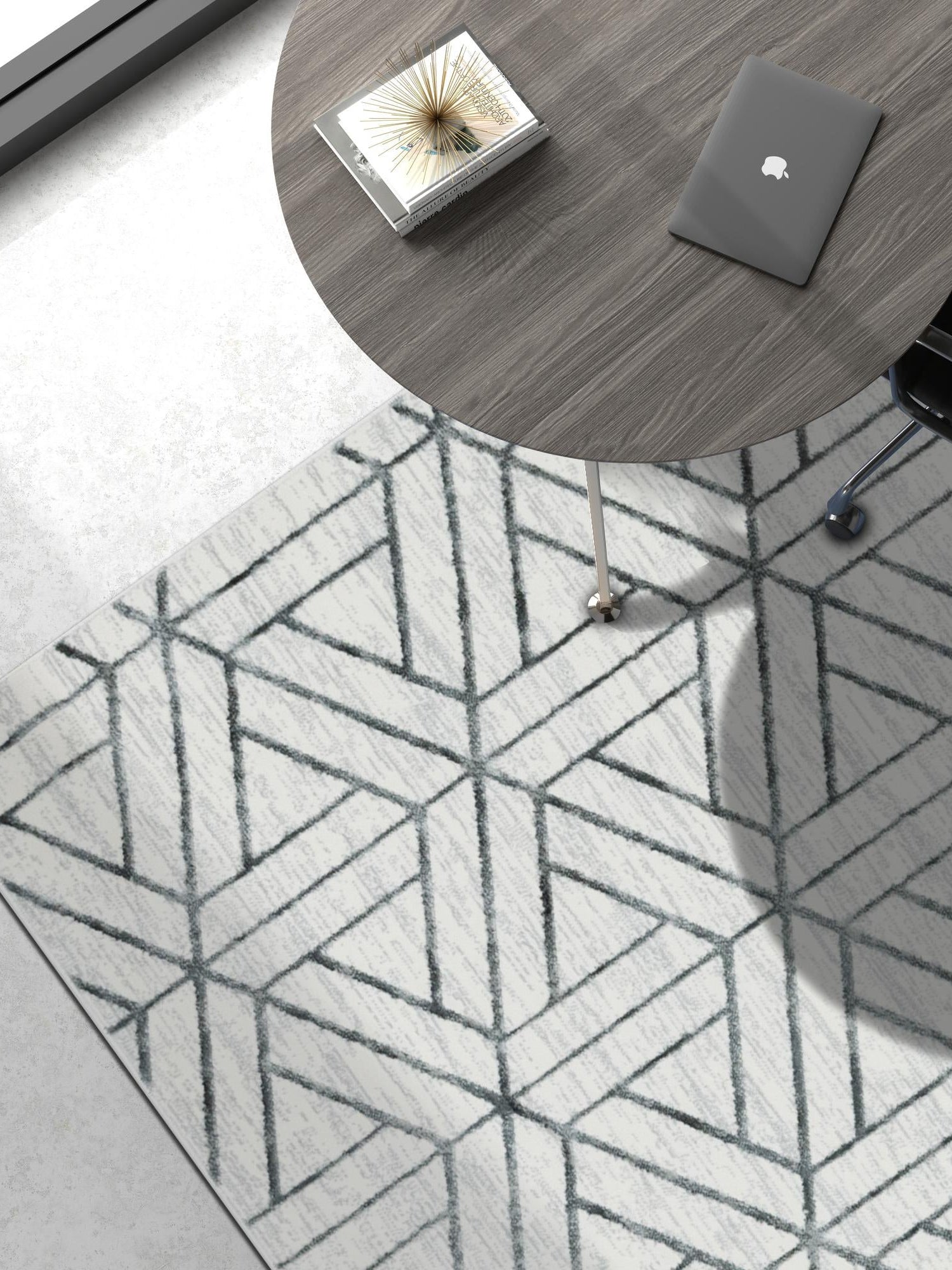 White 4' 1 x 6' 1 Matrix Trellis Rectangle Area Rug 100% Polyester Geometric Pattern Modern Carpet for Living, Dining, Bedroom, Office for Sale at Rug Engine