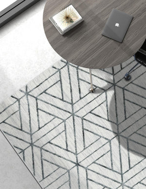 White 9' 10 x 14' Matrix Trellis Rectangle Area Rug 100% Polyester Geometric Pattern Modern Carpet for Living, Dining, Bedroom, Office for Sale at Rug Engine