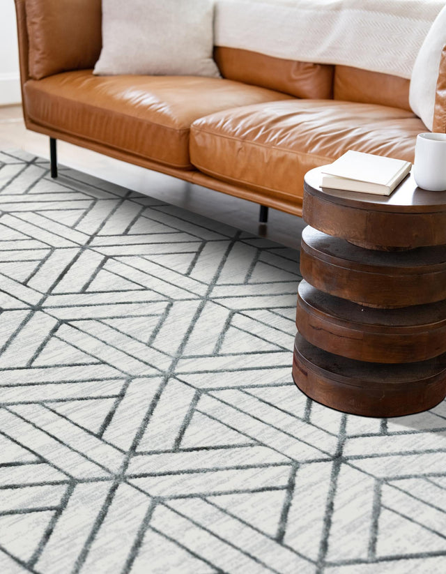 White 6' x 9' Matrix Trellis Rectangle Area Rug 100% Polyester Geometric Pattern Modern Carpet for Living, Dining, Bedroom, Office for Sale at Rug Engine