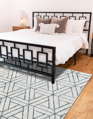 White 9' 10 x 14' Matrix Trellis Rectangle Area Rug 100% Polyester Geometric Pattern Modern Carpet for Living, Dining, Bedroom, Office for Sale at Rug Engine