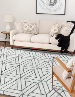 White 7' 1 x 10' Matrix Trellis Rectangle Area Rug 100% Polyester Geometric Pattern Modern Carpet for Living, Dining, Bedroom, Office for Sale at Rug Engine