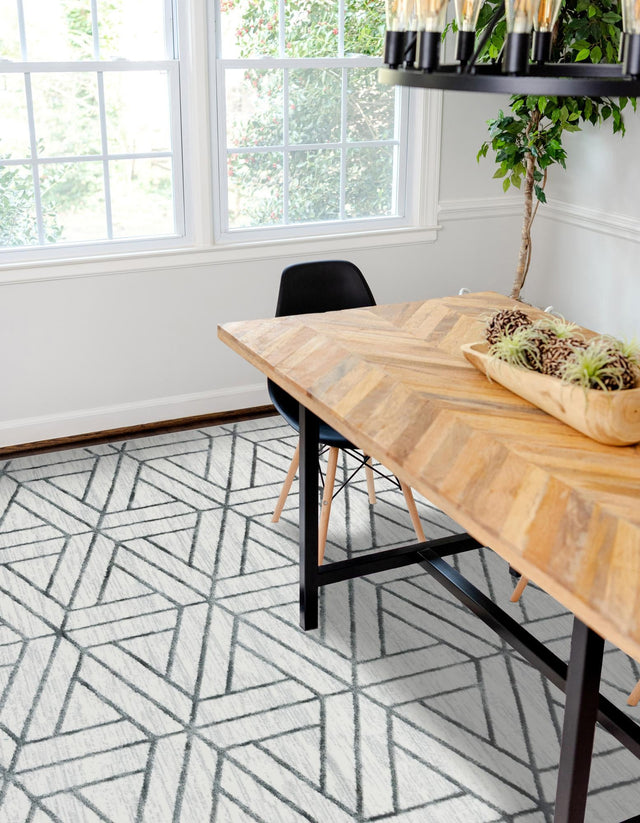 White 8' x 10' Matrix Trellis Rectangle Area Rug 100% Polyester Geometric Pattern Modern Carpet for Living, Dining, Bedroom, Office for Sale at Rug Engine