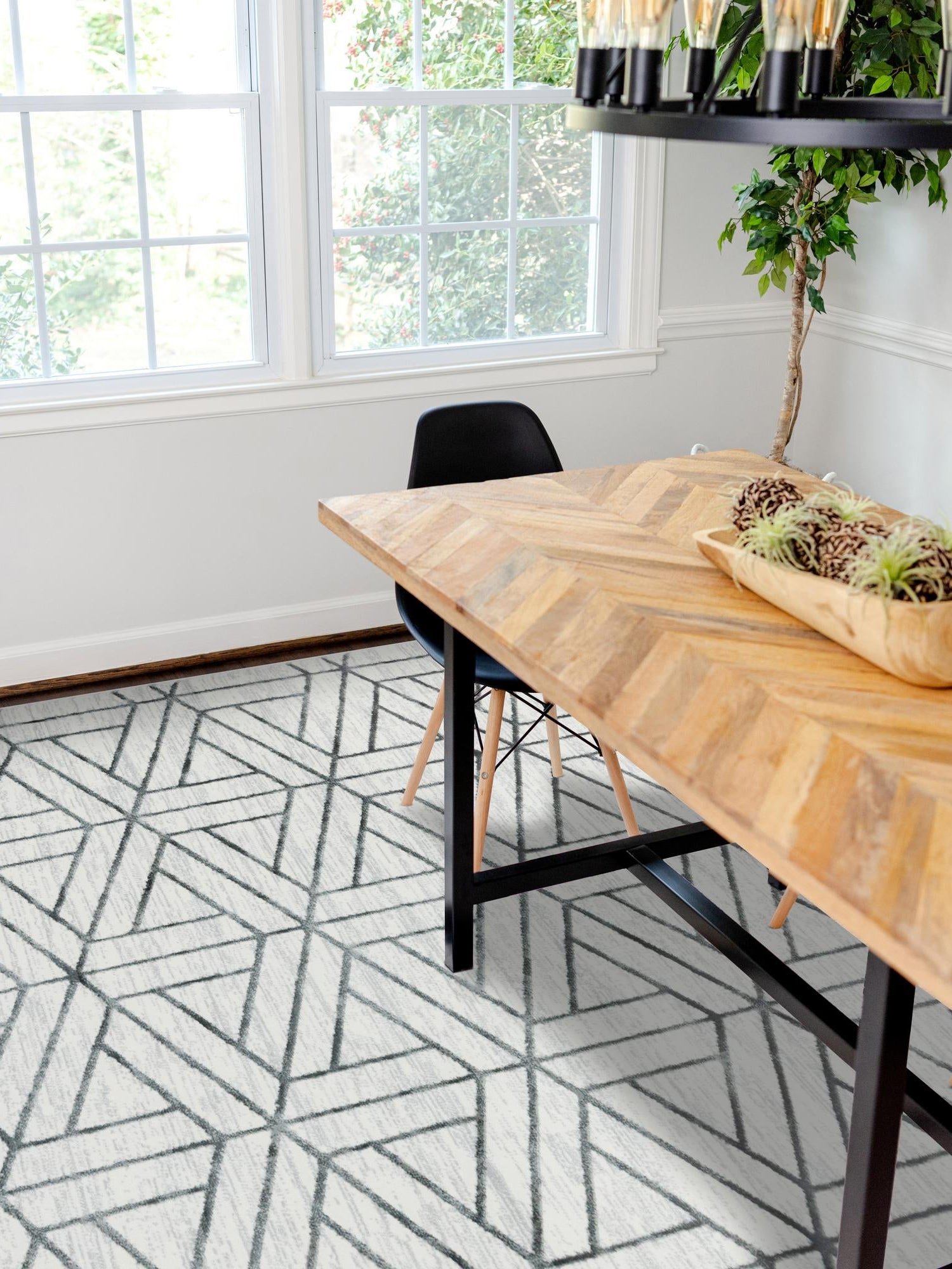 White 6' x 9' Matrix Trellis Rectangle Area Rug 100% Polyester Geometric Pattern Modern Carpet for Living, Dining, Bedroom, Office for Sale at Rug Engine