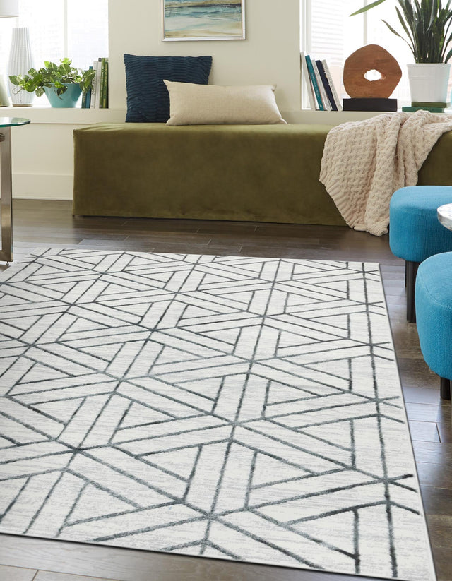White 6' x 9' Matrix Trellis Rectangle Area Rug 100% Polyester Geometric Pattern Modern Carpet for Living, Dining, Bedroom, Office for Sale at Rug Engine
