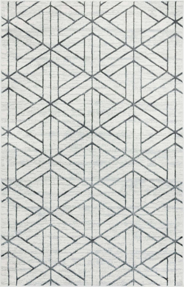 White 5' 1 x 8' Matrix Trellis Rectangle Area Rug 100% Polyester Geometric Pattern Modern Carpet for Living, Dining, Bedroom, Office for Sale at Rug Engine