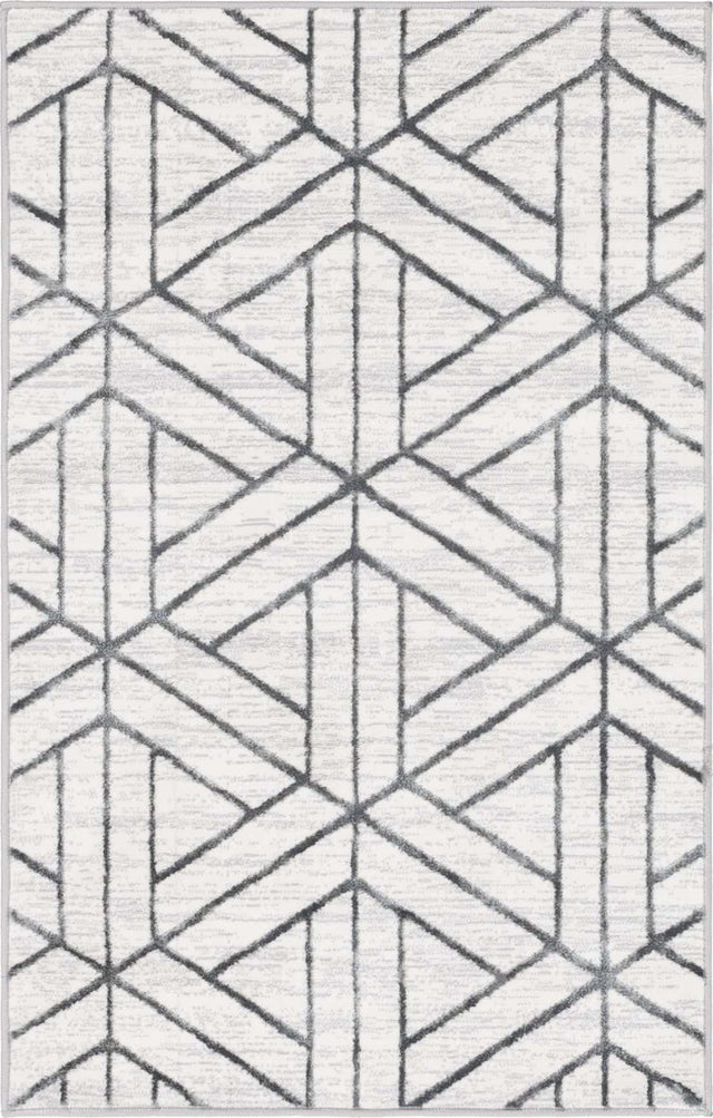 White 3' 3 x 5' 3 Matrix Trellis Rectangle Area Rug 100% Polyester Geometric Pattern Modern Carpet for Living, Dining, Bedroom, Office for Sale at Rug Engine