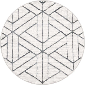 White 3' 3 x 3' 3 Matrix Trellis Round Area Rug 100% Polyester Geometric Pattern Modern Carpet for Living, Dining, Bedroom, Office for Sale at Rug Engine