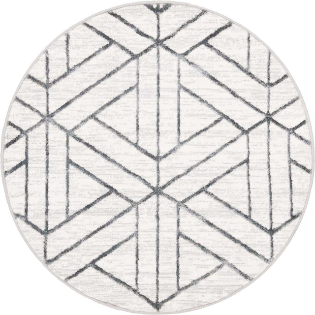 White 3' 3 x 3' 3 Matrix Trellis Round Area Rug 100% Polyester Geometric Pattern Modern Carpet for Living, Dining, Bedroom, Office for Sale at Rug Engine