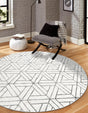 White 3' 3 x 3' 3 Matrix Trellis Round Area Rug 100% Polyester Geometric Pattern Modern Carpet for Living, Dining, Bedroom, Office for Sale at Rug Engine