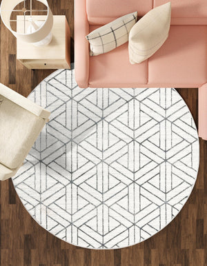 White 8' x 8' Matrix Trellis Round Area Rug 100% Polyester Geometric Pattern Modern Carpet for Living, Dining, Bedroom, Office for Sale at Rug Engine