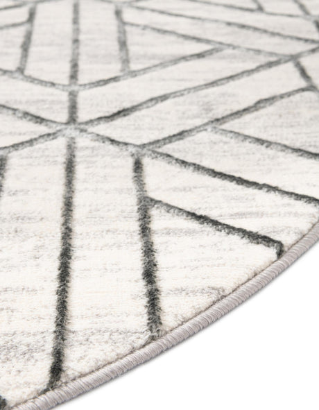White 8' x 8' Matrix Trellis Round Area Rug 100% Polyester Geometric Pattern Modern Carpet for Living, Dining, Bedroom, Office for Sale at Rug Engine
