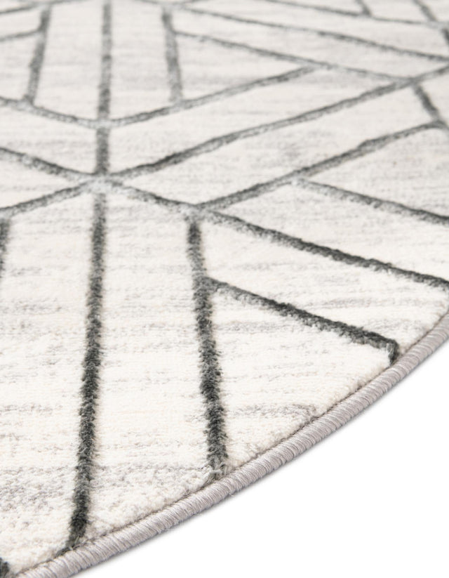 White 8' x 8' Matrix Trellis Round Area Rug 100% Polyester Geometric Pattern Modern Carpet for Living, Dining, Bedroom, Office for Sale at Rug Engine