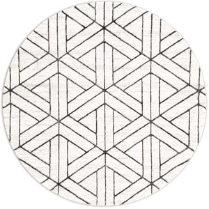 White 5' 1 x 5' 1 Matrix Trellis Round Area Rug 100% Polyester Geometric Pattern Modern Carpet for Living, Dining, Bedroom, Office for Sale at Rug Engine