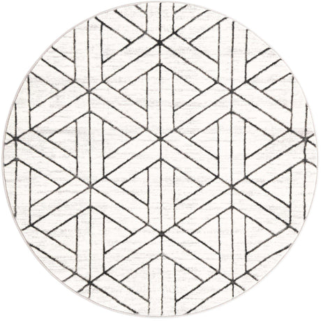 White 5' 1 x 5' 1 Matrix Trellis Round Area Rug 100% Polyester Geometric Pattern Modern Carpet for Living, Dining, Bedroom, Office for Sale at Rug Engine