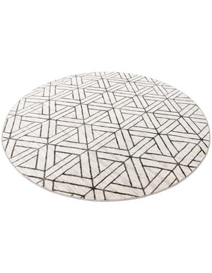 White 8' x 8' Matrix Trellis Round Area Rug 100% Polyester Geometric Pattern Modern Carpet for Living, Dining, Bedroom, Office for Sale at Rug Engine