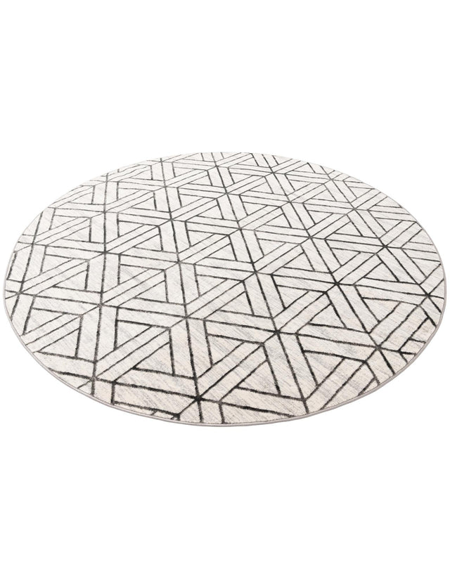 White 8' x 8' Matrix Trellis Round Area Rug 100% Polyester Geometric Pattern Modern Carpet for Living, Dining, Bedroom, Office for Sale at Rug Engine