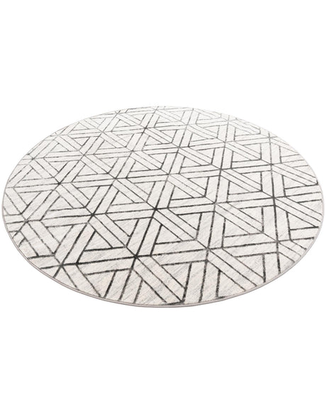 White 8' x 8' Matrix Trellis Round Area Rug 100% Polyester Geometric Pattern Modern Carpet for Living, Dining, Bedroom, Office for Sale at Rug Engine