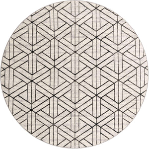 White 8' x 8' Matrix Trellis Round Area Rug 100% Polyester Geometric Pattern Modern Carpet for Living, Dining, Bedroom, Office for Sale at Rug Engine