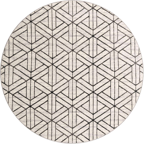 White 8' x 8' Matrix Trellis Round Area Rug 100% Polyester Geometric Pattern Modern Carpet for Living, Dining, Bedroom, Office for Sale at Rug Engine