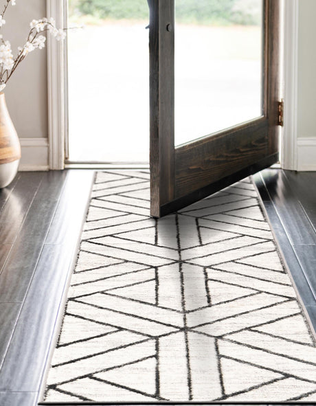 White 2' 7 x 12' Matrix Trellis Runner Area Rug 100% Polyester Geometric Pattern Modern Carpet for Living, Dining, Bedroom, Office for Sale at Rug Engine