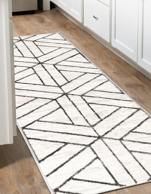 White 3' x 10' Matrix Trellis Runner Area Rug 100% Polyester Geometric Pattern Modern Carpet for Living, Dining, Bedroom, Office for Sale at Rug Engine