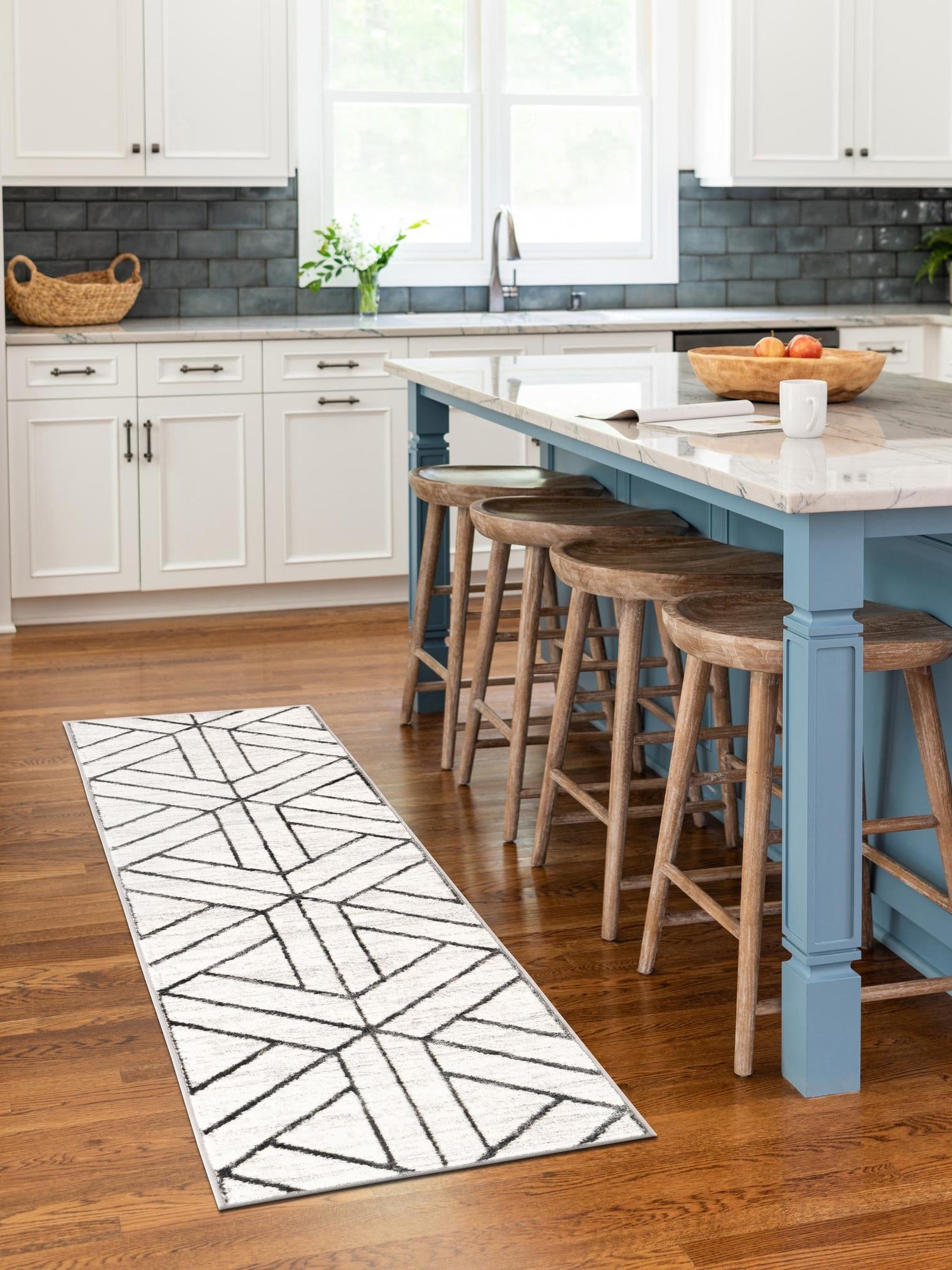 White 3' x 10' Matrix Trellis Runner Area Rug 100% Polyester Geometric Pattern Modern Carpet for Living, Dining, Bedroom, Office for Sale at Rug Engine