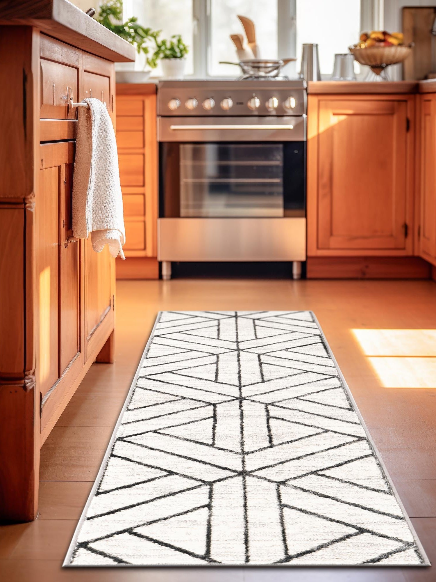White 2' x 8' Matrix Trellis Runner Area Rug 100% Polyester Geometric Pattern Modern Carpet for Living, Dining, Bedroom, Office for Sale at Rug Engine