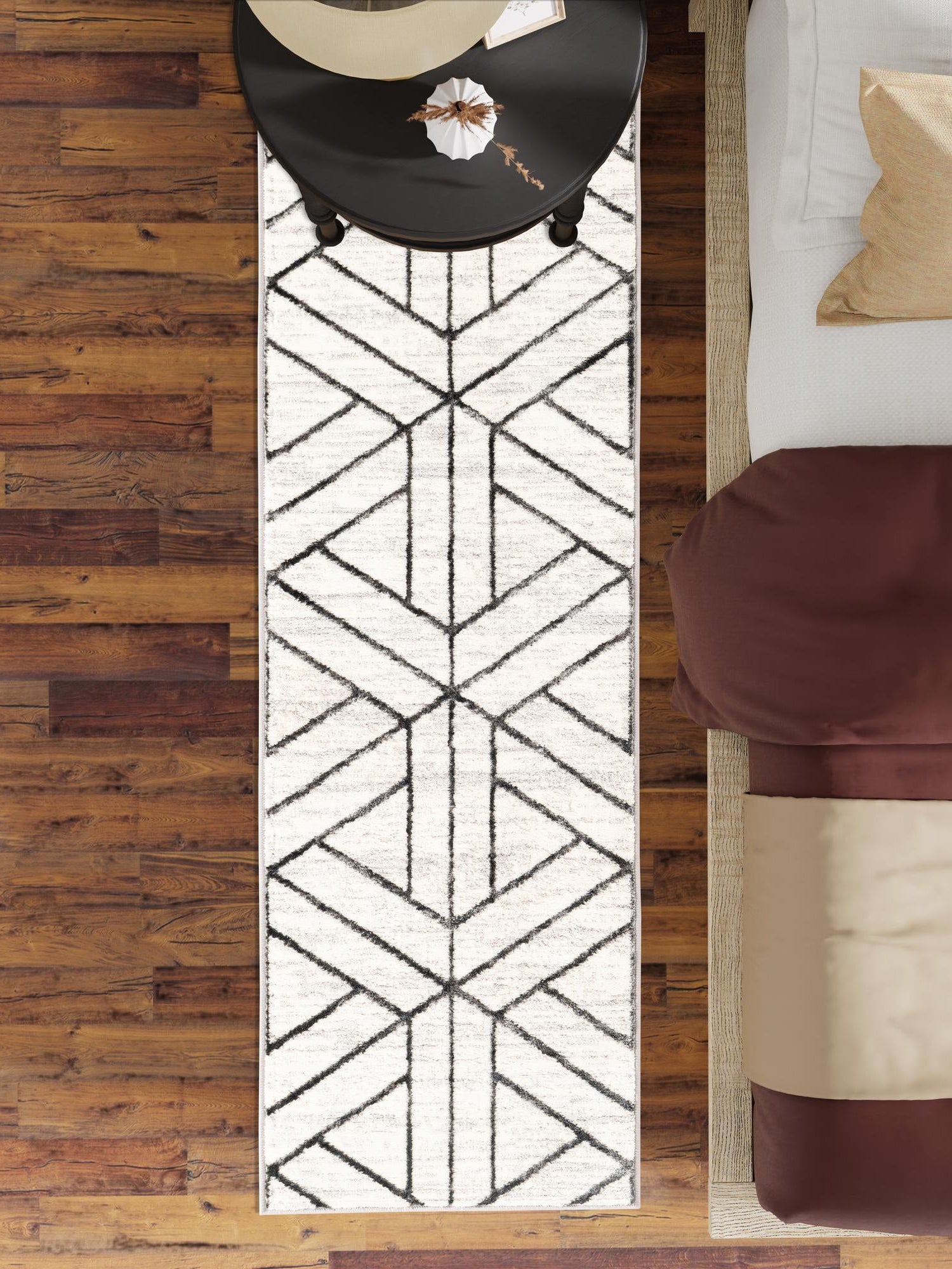White 2' x 8' Matrix Trellis Runner Area Rug 100% Polyester Geometric Pattern Modern Carpet for Living, Dining, Bedroom, Office for Sale at Rug Engine