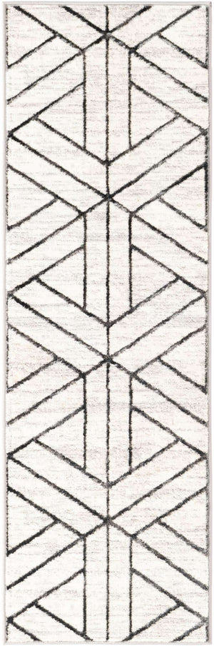 White 2' x 6' Matrix Trellis Runner Area Rug 100% Polyester Geometric Pattern Modern Carpet for Living, Dining, Bedroom, Office for Sale at Rug Engine