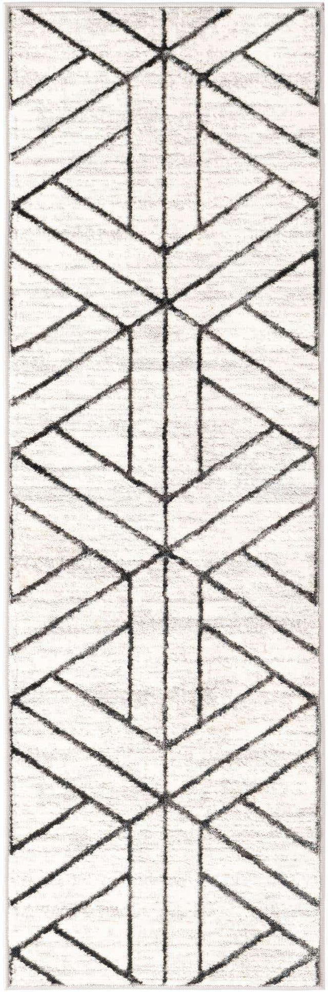 White 2' x 6' Matrix Trellis Runner Area Rug 100% Polyester Geometric Pattern Modern Carpet for Living, Dining, Bedroom, Office for Sale at Rug Engine
