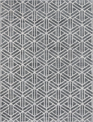 Gray 9' x 12' 2 Matrix Trellis Rectangle Area Rug 100% Polyester Geometric Pattern Modern Carpet for Living, Dining, Bedroom, Office for Sale at Rug Engine