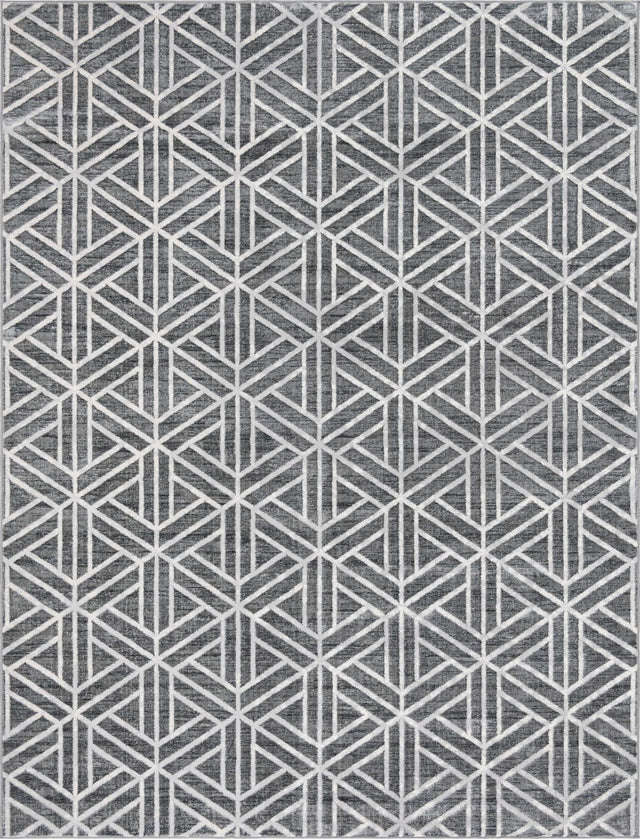 Gray 9' x 12' 2 Matrix Trellis Rectangle Area Rug 100% Polyester Geometric Pattern Modern Carpet for Living, Dining, Bedroom, Office for Sale at Rug Engine