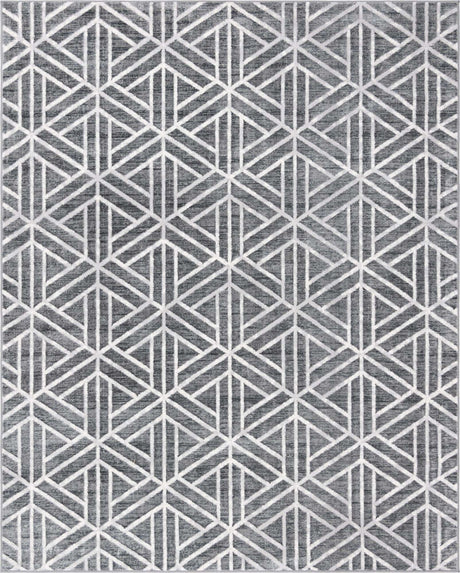 Gray 8' x 10' Matrix Trellis Rectangle Area Rug 100% Polyester Geometric Pattern Modern Carpet for Living, Dining, Bedroom, Office for Sale at Rug Engine