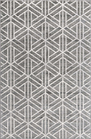 Gray 6' 1 x 9' Matrix Trellis Rectangle Area Rug 100% Polyester Geometric Pattern Modern Carpet for Living, Dining, Bedroom, Office for Sale at Rug Engine