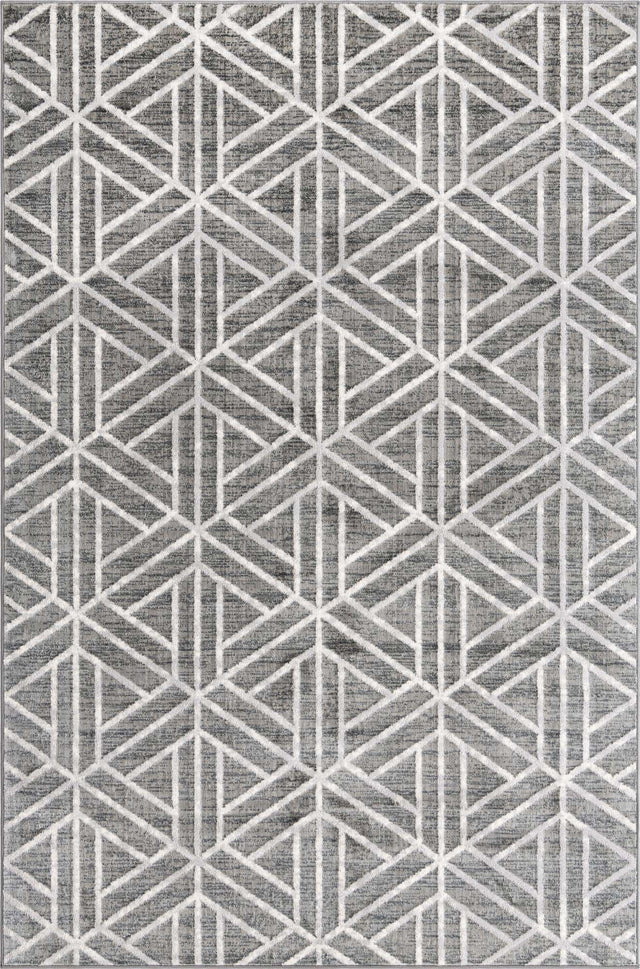Gray 6' 1 x 9' Matrix Trellis Rectangle Area Rug 100% Polyester Geometric Pattern Modern Carpet for Living, Dining, Bedroom, Office for Sale at Rug Engine