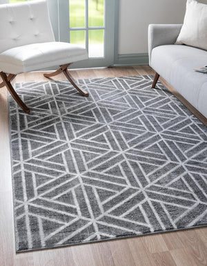 Gray 4' 1 x 6' 1 Matrix Trellis Rectangle Area Rug 100% Polyester Geometric Pattern Modern Carpet for Living, Dining, Bedroom, Office for Sale at Rug Engine