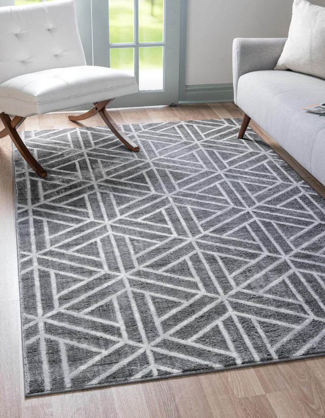 Gray 5' 1 x 8' Matrix Trellis Rectangle Area Rug 100% Polyester Geometric Pattern Modern Carpet for Living, Dining, Bedroom, Office for Sale at Rug Engine