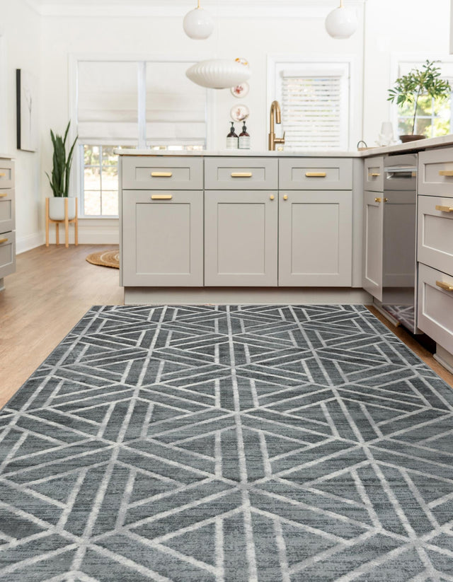 Gray 9' x 12' 2 Matrix Trellis Rectangle Area Rug 100% Polyester Geometric Pattern Modern Carpet for Living, Dining, Bedroom, Office for Sale at Rug Engine