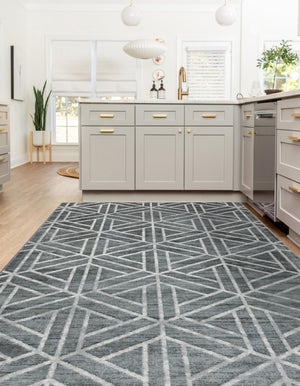 Gray 5' 1 x 8' Matrix Trellis Rectangle Area Rug 100% Polyester Geometric Pattern Modern Carpet for Living, Dining, Bedroom, Office for Sale at Rug Engine