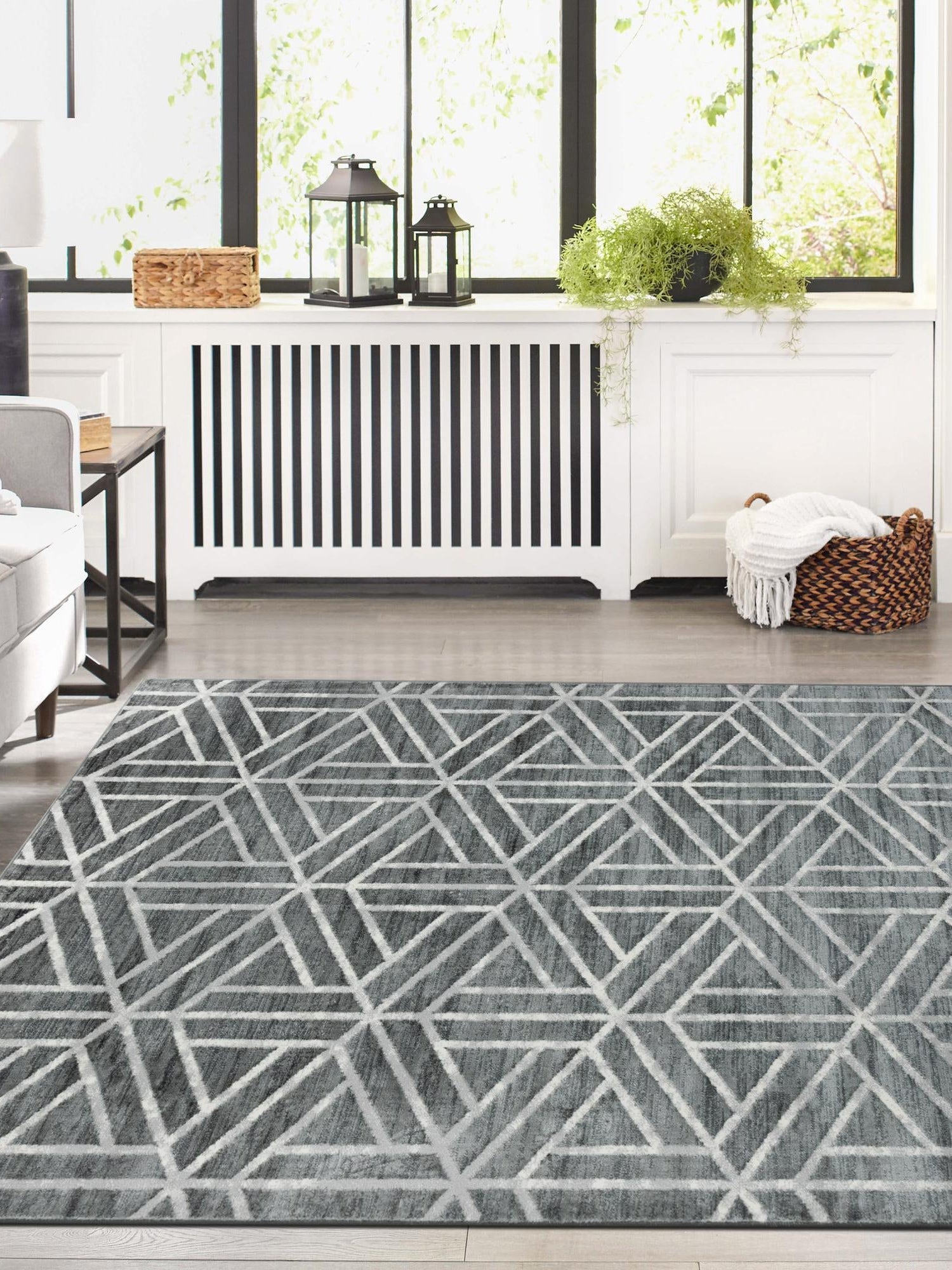 Gray 3' 3 x 5' 3 Matrix Trellis Rectangle Area Rug 100% Polyester Geometric Pattern Modern Carpet for Living, Dining, Bedroom, Office for Sale at Rug Engine