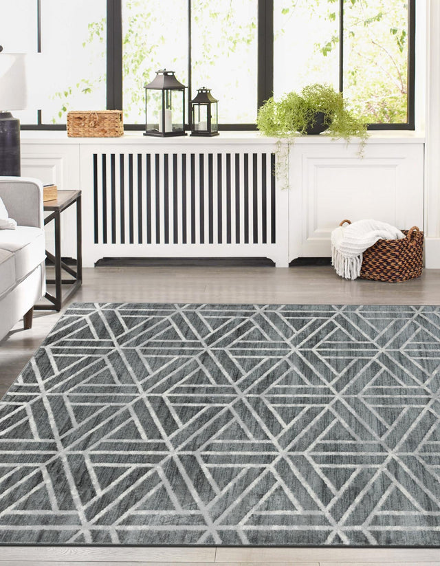 Gray 8' x 10' Matrix Trellis Rectangle Area Rug 100% Polyester Geometric Pattern Modern Carpet for Living, Dining, Bedroom, Office for Sale at Rug Engine
