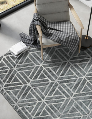 Gray 3' 3 x 5' 3 Matrix Trellis Rectangle Area Rug 100% Polyester Geometric Pattern Modern Carpet for Living, Dining, Bedroom, Office for Sale at Rug Engine