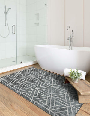 Gray 5' 1 x 8' Matrix Trellis Rectangle Area Rug 100% Polyester Geometric Pattern Modern Carpet for Living, Dining, Bedroom, Office for Sale at Rug Engine