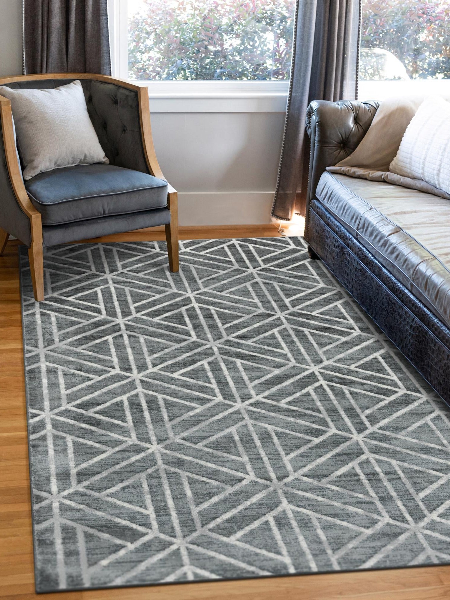 Gray 3' 3 x 5' 3 Matrix Trellis Rectangle Area Rug 100% Polyester Geometric Pattern Modern Carpet for Living, Dining, Bedroom, Office for Sale at Rug Engine